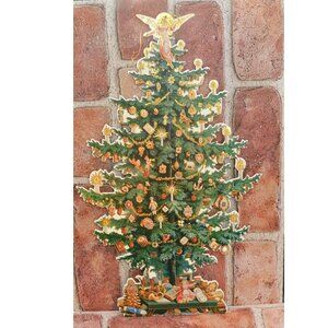 Set Of 6 Cardboard Die Cut Victorian Christmas Trees Ready To Hang 1 Santa Fan